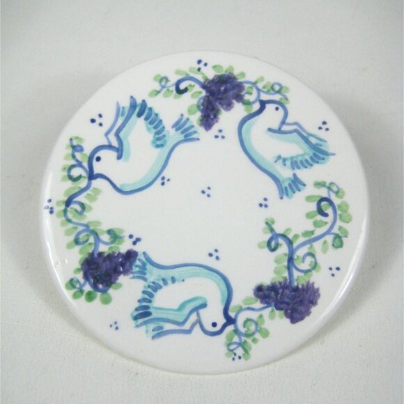 Decorative Ceramic Coaster Hand Painted Doves Grapes Horwitz Trivet - Picture 1 of 6
